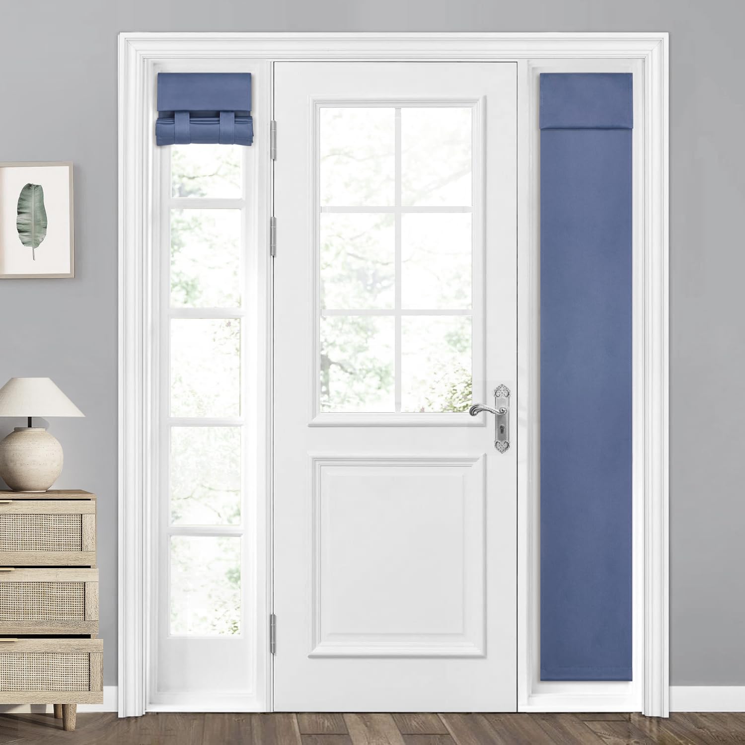 Homeideas 100% Blackout Sidelight Curtains For Front Door, Side Door Window Curtains, Front Door Curtains For Small Window, Thermal Insulated Door Window Covering, (1 Panel, W12 X L54, Stone Blue)